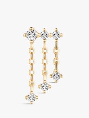 Buddha Jewelry threadless Cascade chain with CZ’s 14K Solid Yellow Gold Earring